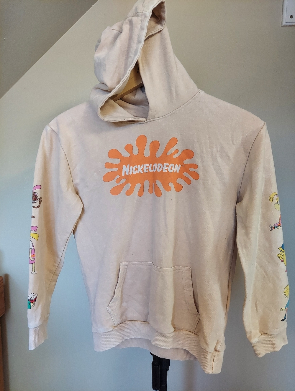 Nickelodeon Cream Hoodie Size 14/16 NICKELODEON Splat Rugrats Hey Arnold 1990's